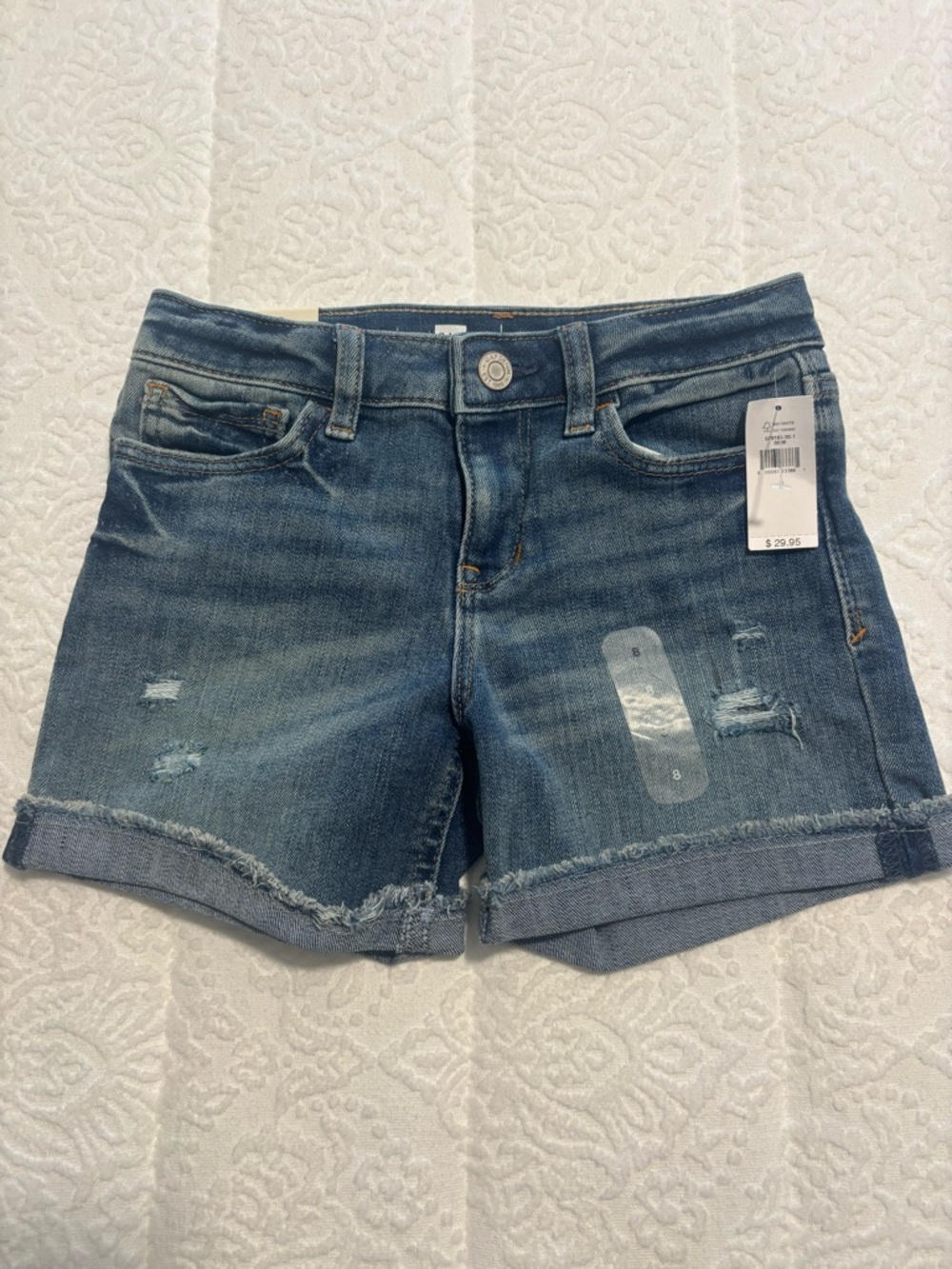 GAP Medium Wash Distressed Rolled-Hem Denim Shorts